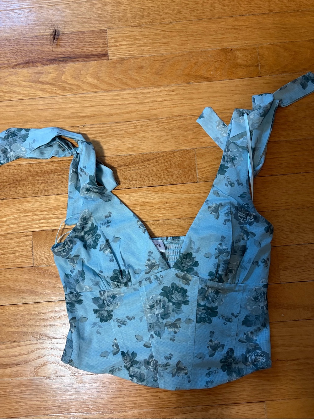 one clothing Light Blue Floral Tie-Shoulder Bustier